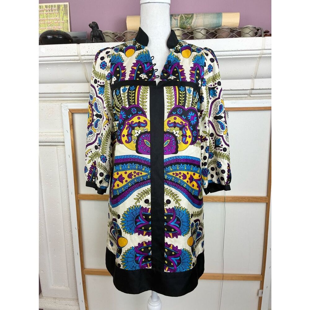 Tibi Silk Dress w/ Mandarin Collar w/Covered Buttons sz 4